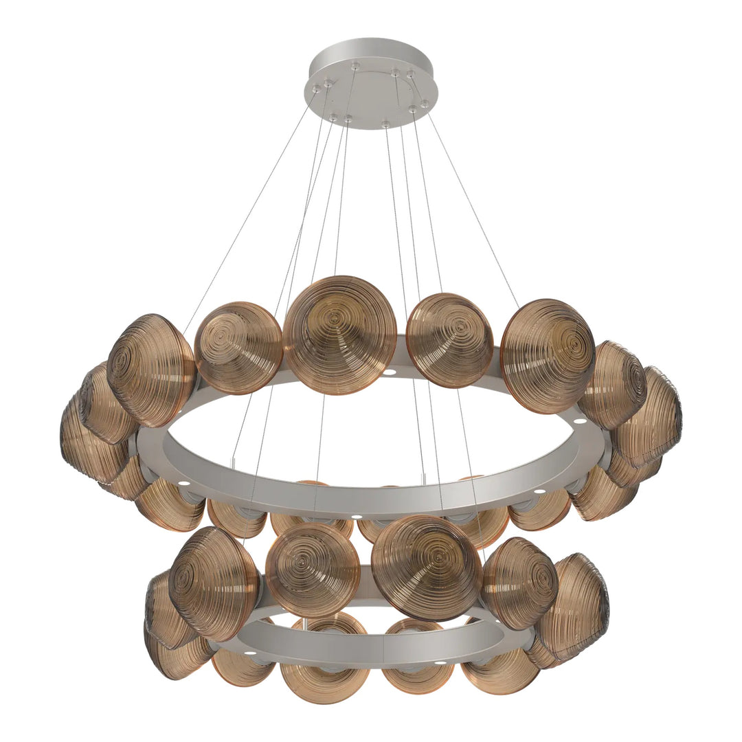 Mesa Radial Ring Chandelier by Hammerton Studio Two-Tier in Beige Silver with Bronze glass