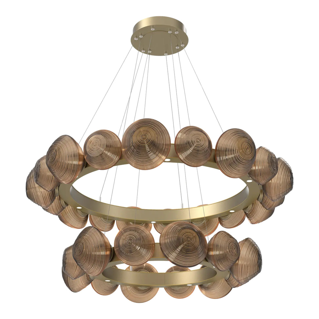 Mesa Radial Ring Chandelier by Hammerton Studio Two-Tier in Gilded Brass with Bronze glass
