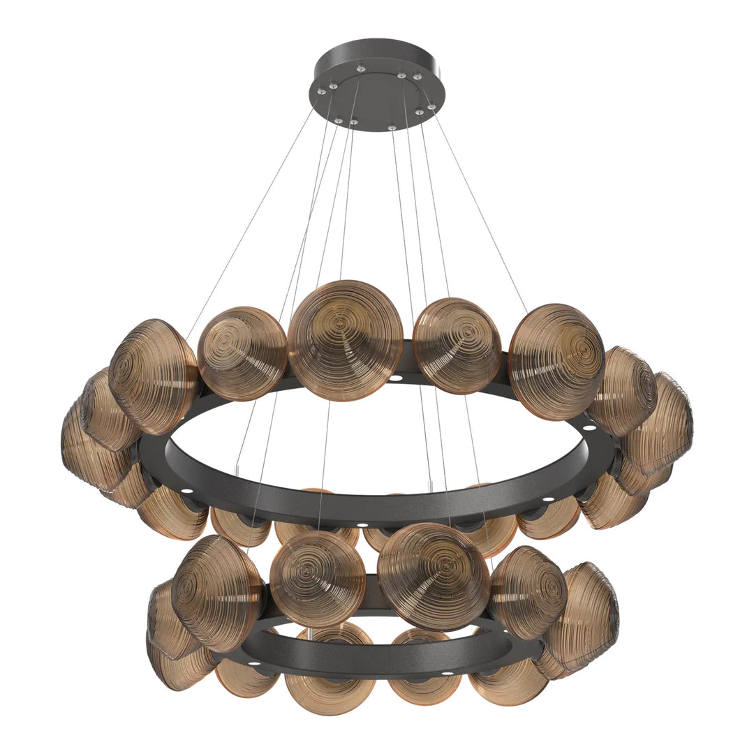 Mesa Radial Ring Chandelier by Hammerton Studio Two-Tier in Graphite with Bronze glass