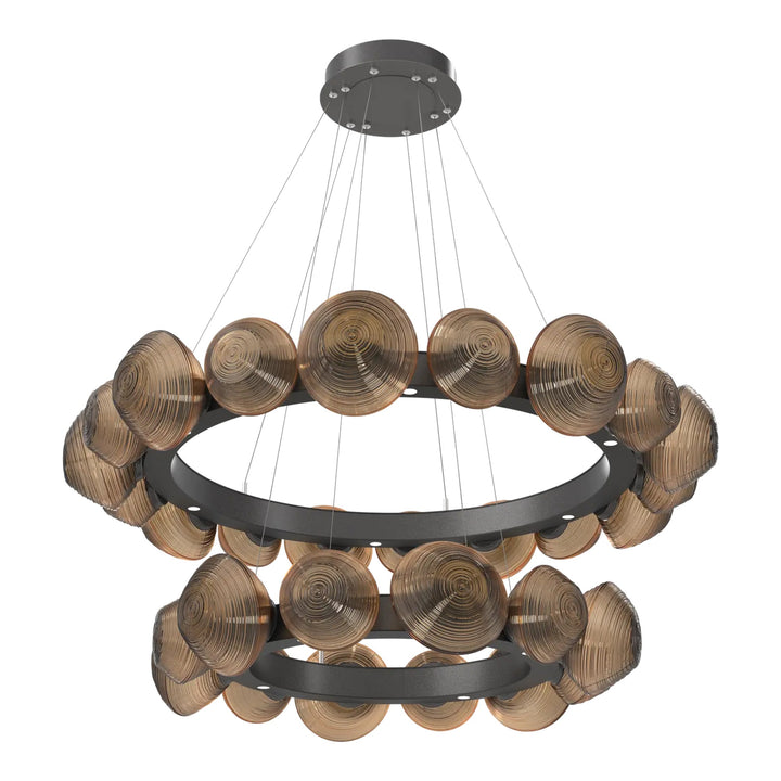 Mesa Radial Ring Chandelier by Hammerton Studio Two-Tier in Graphite with Bronze glass