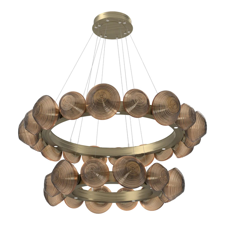 Mesa Radial Ring Chandelier by Hammerton Studio Two-Tier in Heritage Brass with Bronze glass