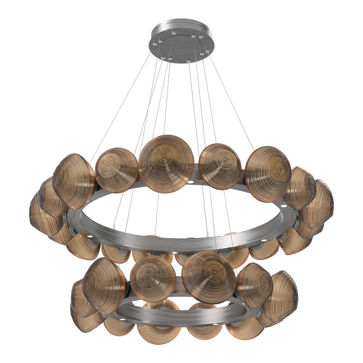 Mesa Radial Ring Chandelier by Hammerton Studio Two-Tier in Satin Nickel with Bronze glass