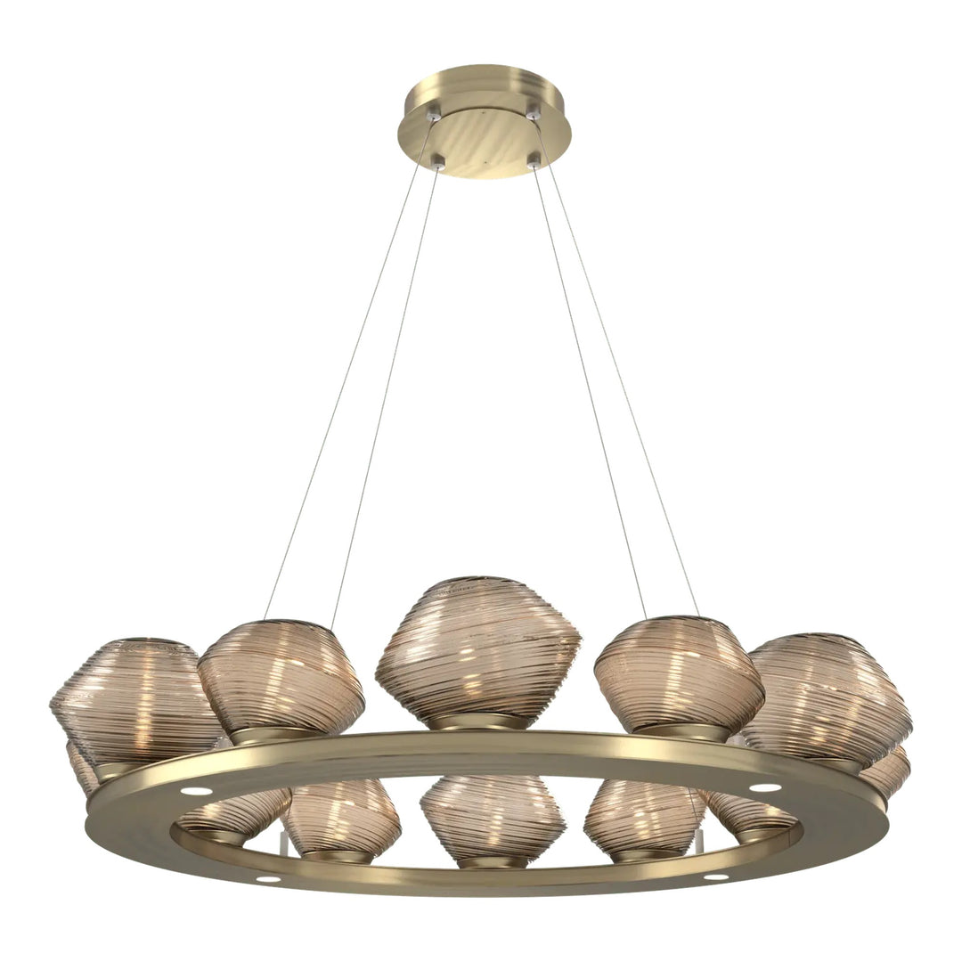 Mesa Ring Chandelier by Hammerton Studio Medium in Heritage Brass with Bronze glass