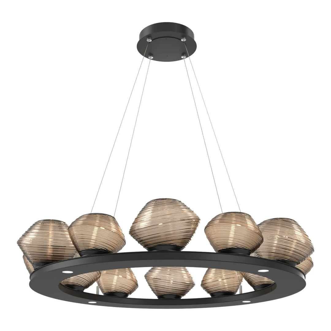Mesa Ring Chandelier by Hammerton Studio Medium in Matte Black with Bronze glass