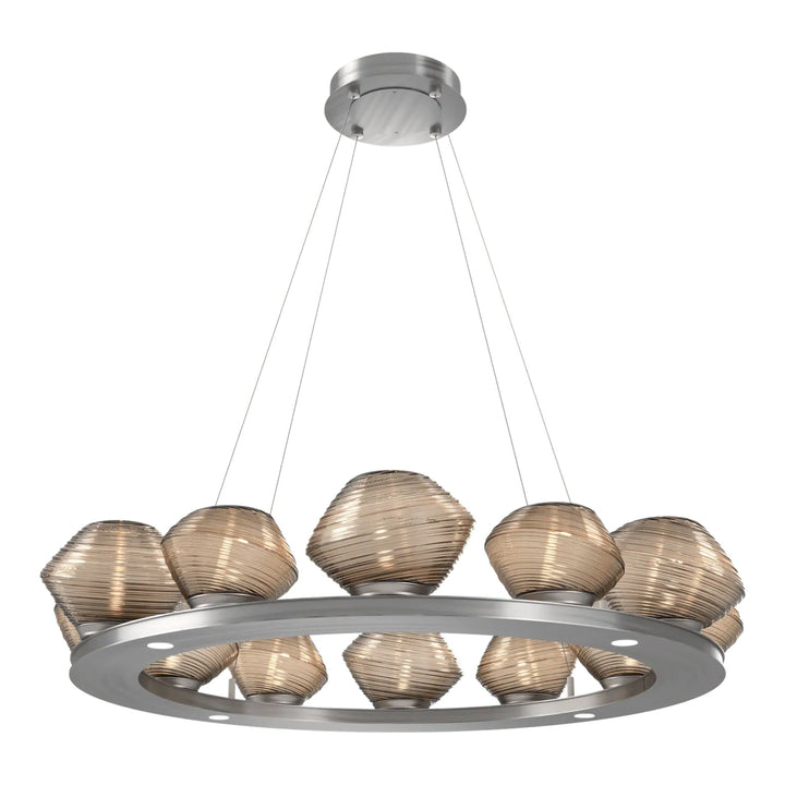 Mesa Ring Chandelier by Hammerton Studio Medium in Satin Nickel with Bronze glass