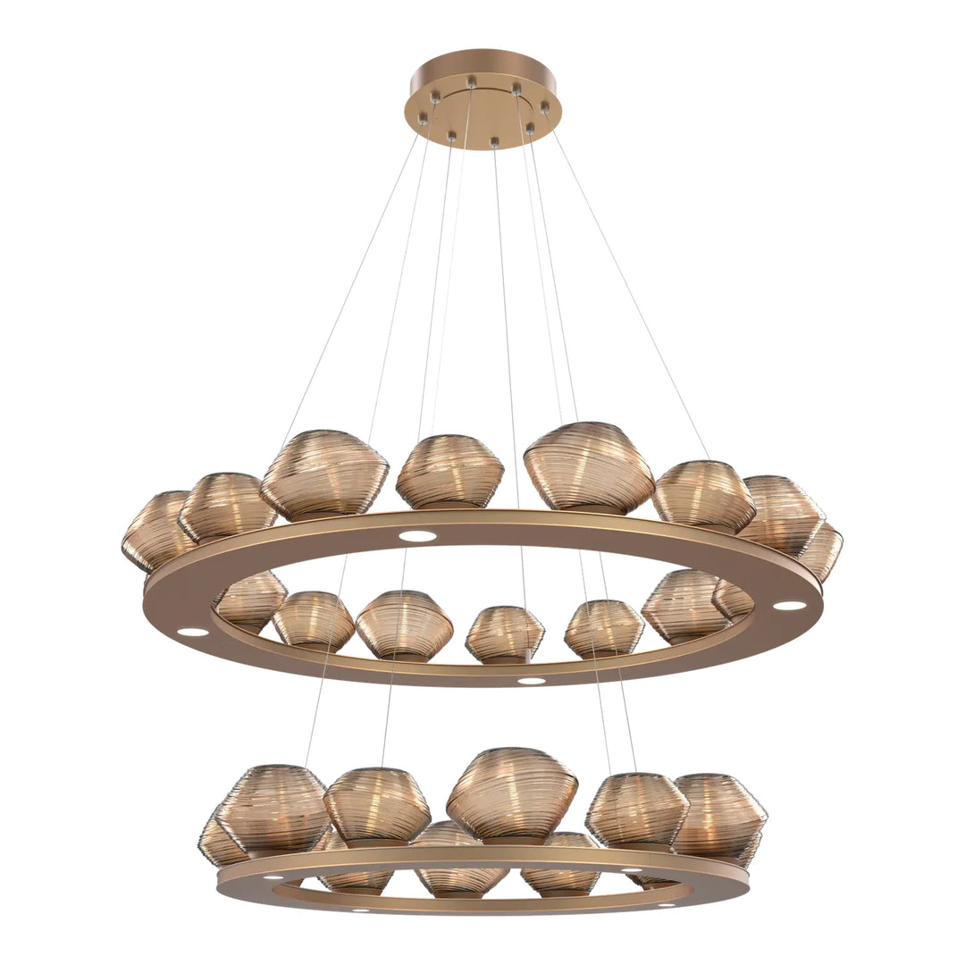Mesa Ring Chandelier by Hammerton Studio Two-Tier in Novel Brass with Bronze glass