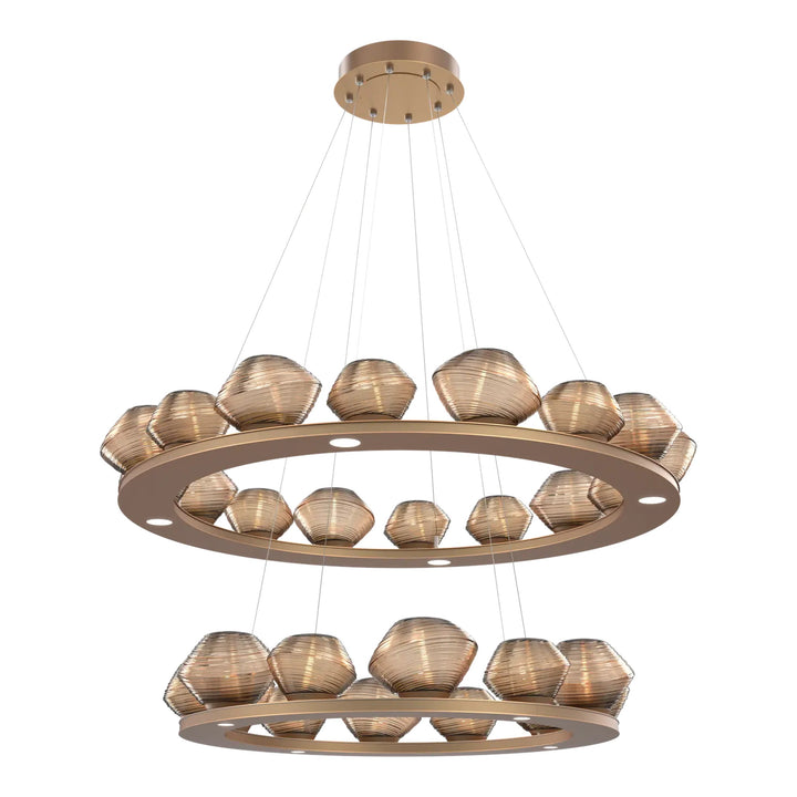 Mesa Ring Chandelier by Hammerton Studio Two-Tier in Novel Brass with Bronze glass