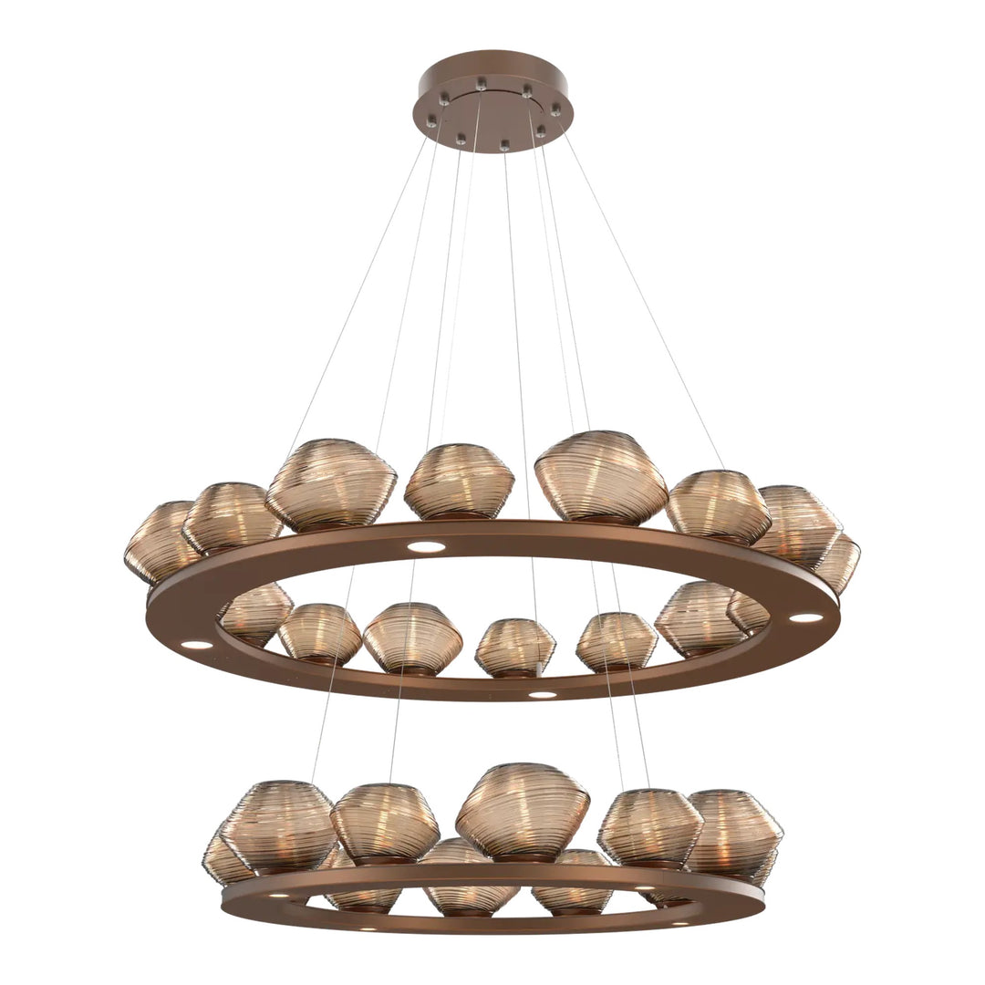 Mesa Ring Chandelier by Hammerton Studio Two-Tier in Burnished Bronze with Bronze glass