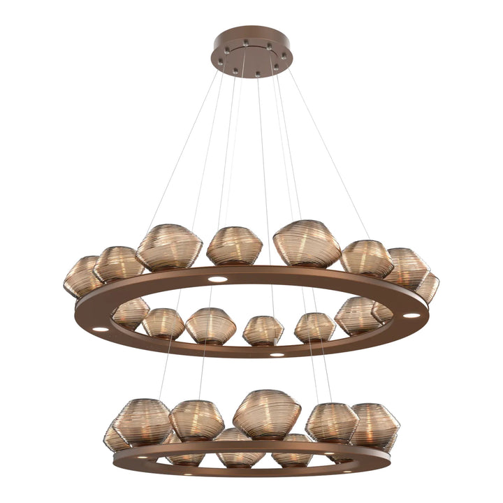 Mesa Ring Chandelier by Hammerton Studio Two-Tier in Burnished Bronze with Bronze glass