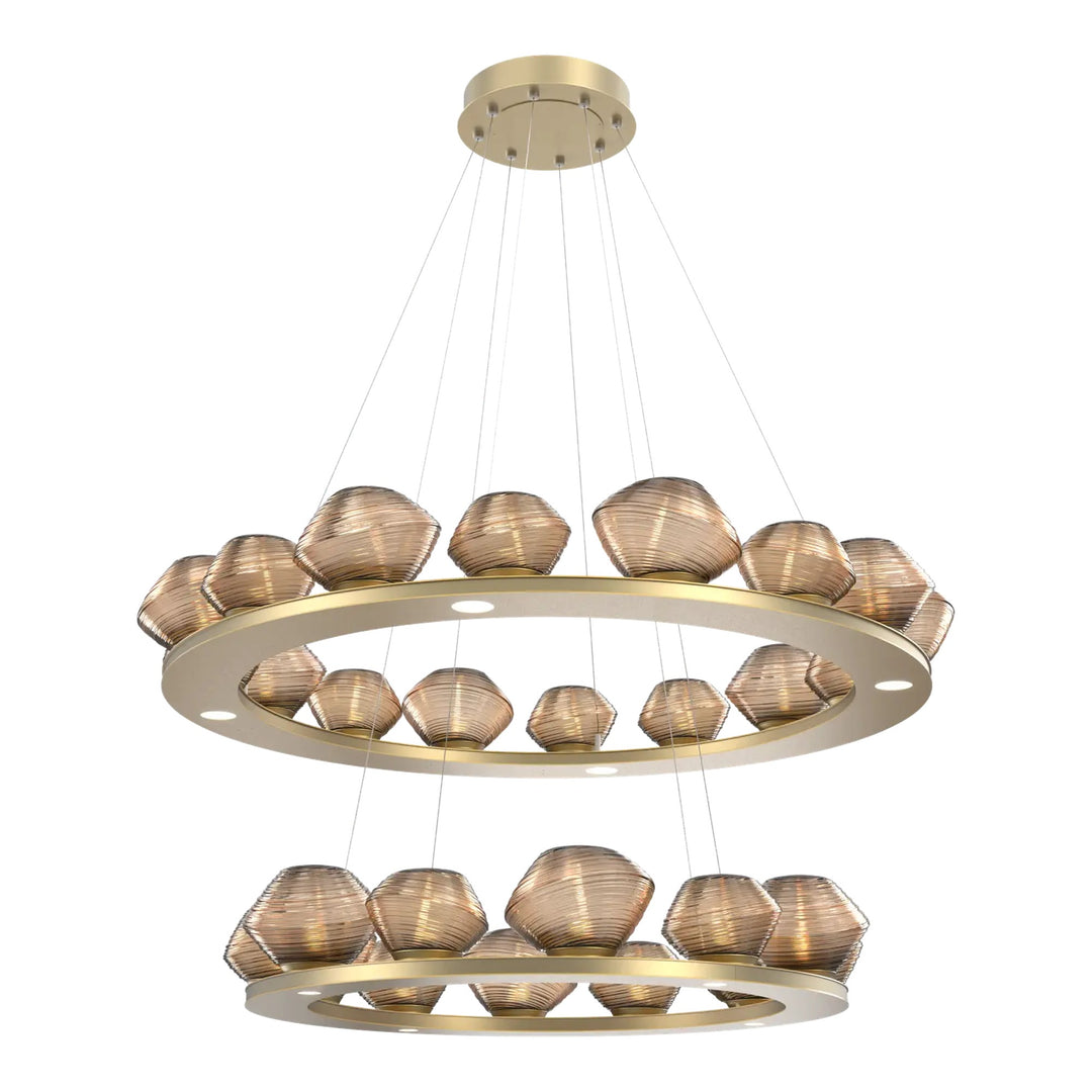 Mesa Ring Chandelier by Hammerton Studio Two-Tier in Gilded Brass with Bronze glass