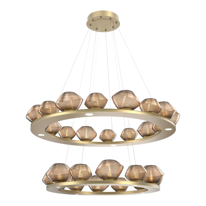 Mesa Ring Chandelier by Hammerton Studio Two-Tier in Gilded Brass with Bronze glass