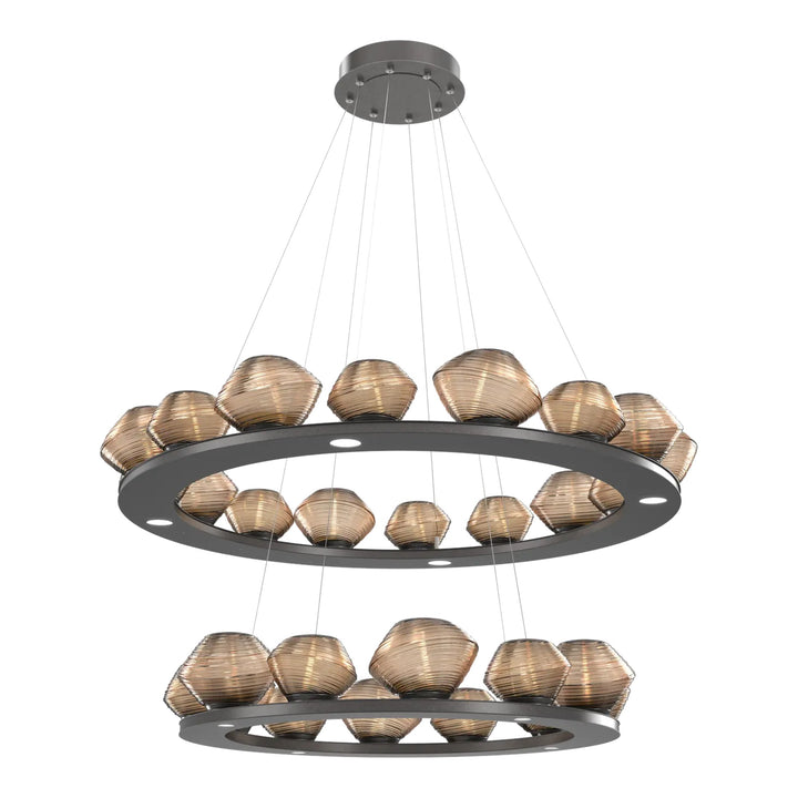 Mesa Ring Chandelier by Hammerton Studio Two-Tier in Graphite with Bronze glass