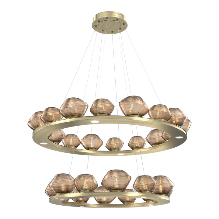 Mesa Ring Chandelier by Hammerton Studio Two-Tier in Heritage Brass with Bronze glass