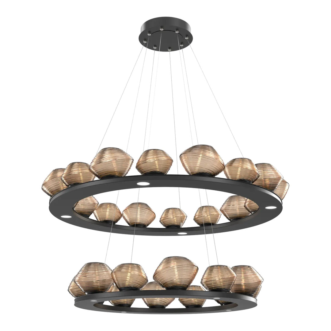 Mesa Ring Chandelier by Hammerton Studio Two-Tier in Matte Black with Bronze glass