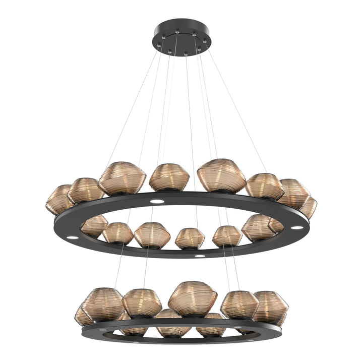Mesa Ring Chandelier by Hammerton Studio Two-Tier in Matte Black with Bronze glass