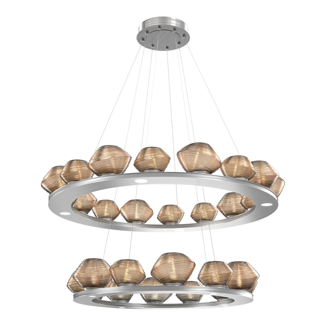 Mesa Ring Chandelier by Hammerton Studio Two-Tier in Satin Nickel with Bronze glass