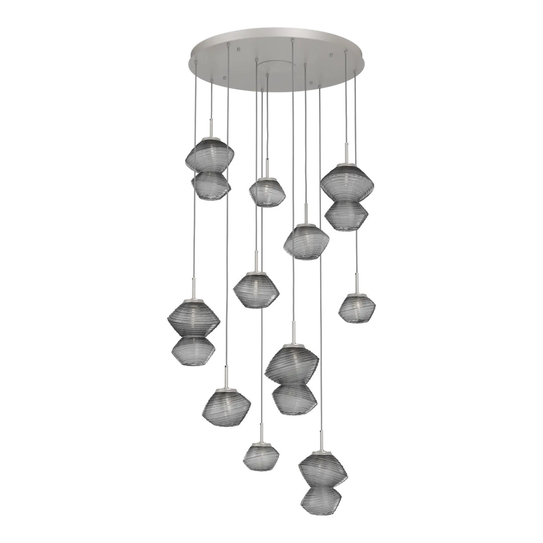 Mesa Round Pendant Chandelier by Hammerton Studio 11 Lights in Beige Silver with Smoke glass on adjustable cord