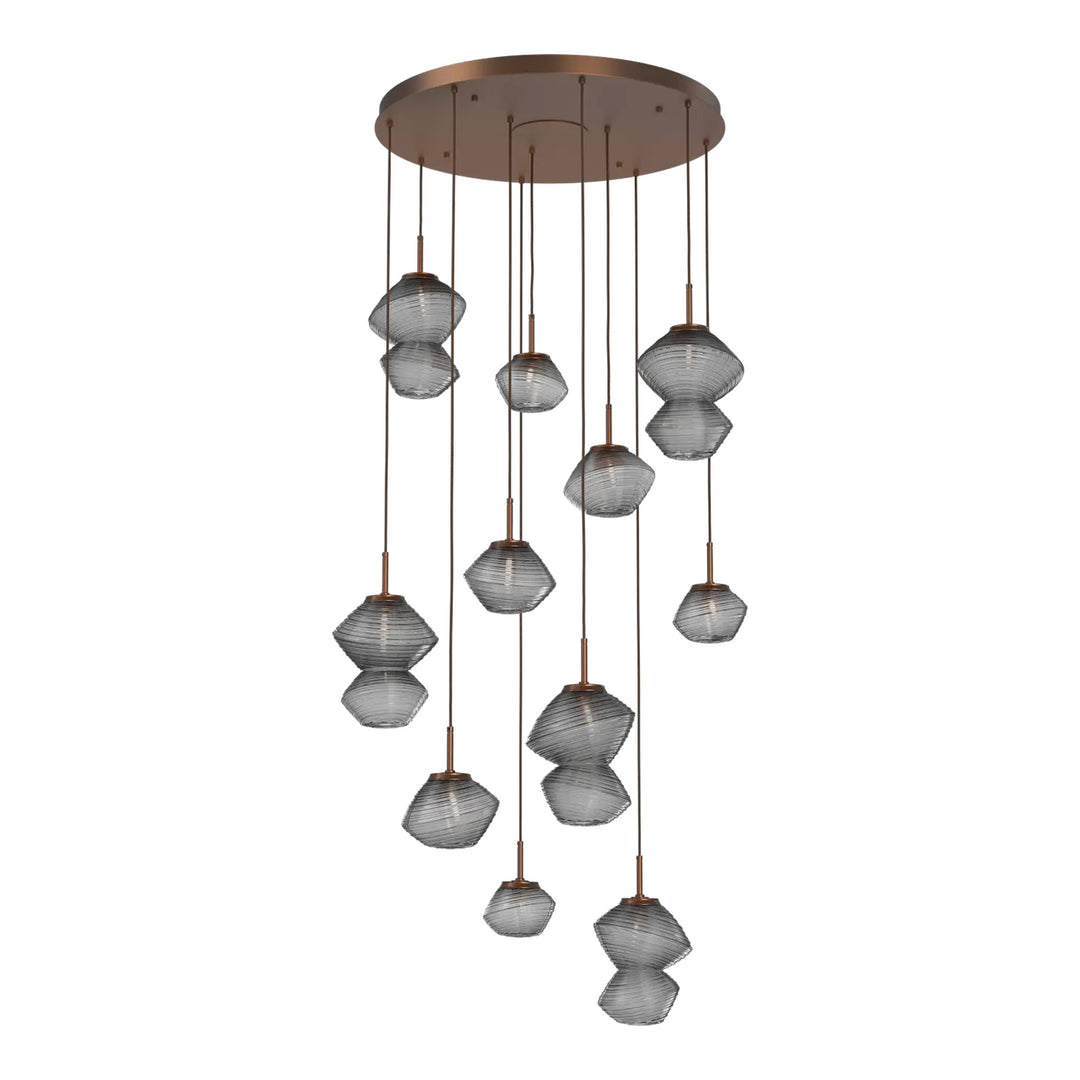 Mesa Round Pendant Chandelier by Hammerton Studio 11 Lights in Burnished Bronze with Smoke glass on adjustable cord