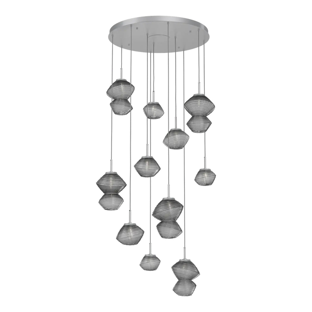 Mesa Round Pendant Chandelier by Hammerton Studio 11 Lights in Classic Silver with Smoke glass on adjustable cord