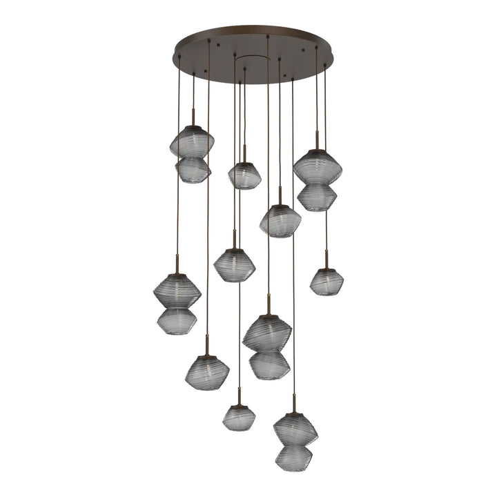 Mesa Round Pendant Chandelier by Hammerton Studio 11 Lights in Flat Bronze with Smoke glass on adjustable cord