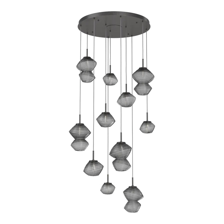 Mesa Round Pendant Chandelier by Hammerton Studio 11 Lights in Graphite with Smoke glass on adjustable cord