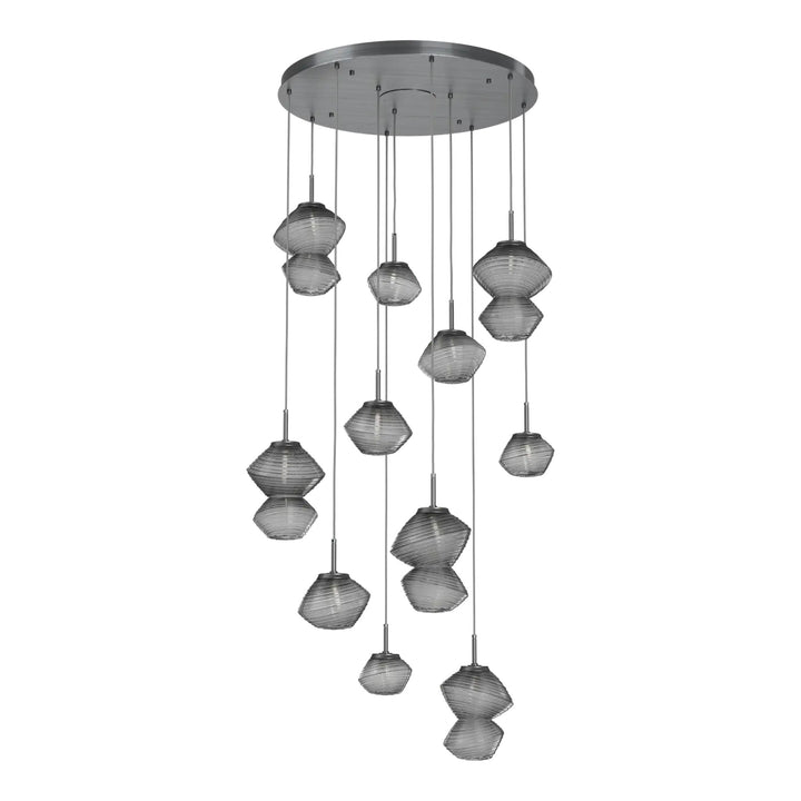 Mesa Round Pendant Chandelier by Hammerton Studio 11 Lights in Gunmetal with Smoke glass on adjustable cord
