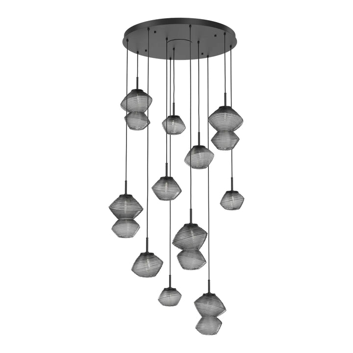 Mesa Round Pendant Chandelier by Hammerton Studio 11 Lights in Matte Black with Smoke glass on adjustable cord
