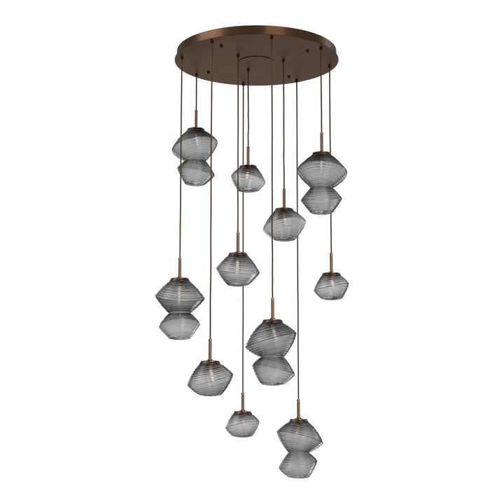 Mesa Round Pendant Chandelier by Hammerton Studio 11 Lights in Oil-Rubbed Bronze with Smoke glass on adjustable cord