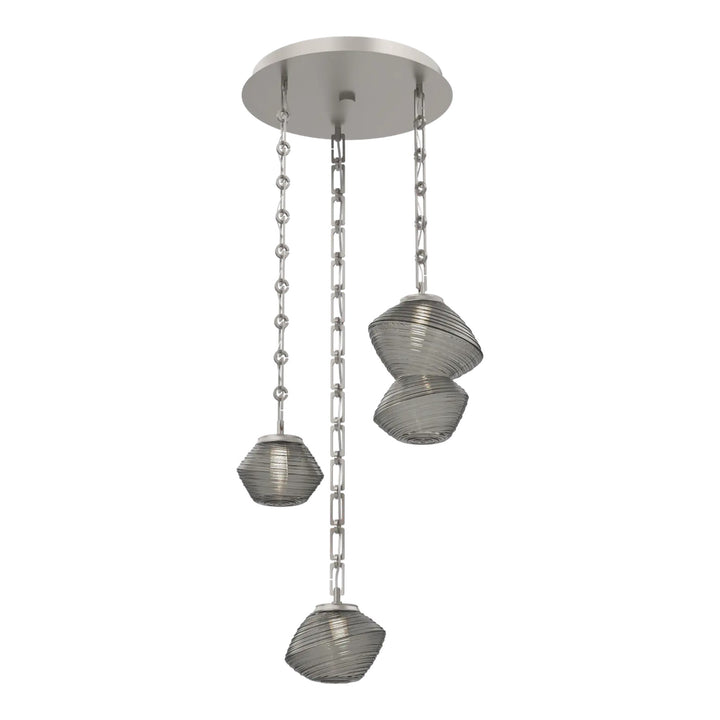 Mesa Round Pendant Chandelier by Hammerton Studio 3 Lights in Beige Silver with Smoke glass on chain