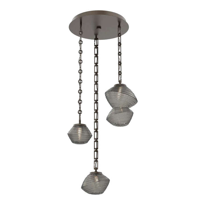 Mesa Round Pendant Chandelier by Hammerton Studio 3 Lights in Flat Bronze with Smoke glass on chain