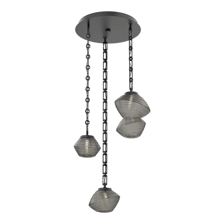 Mesa Round Pendant Chandelier by Hammerton Studio 3 Lights in Matte Black with Smoke glass on chain