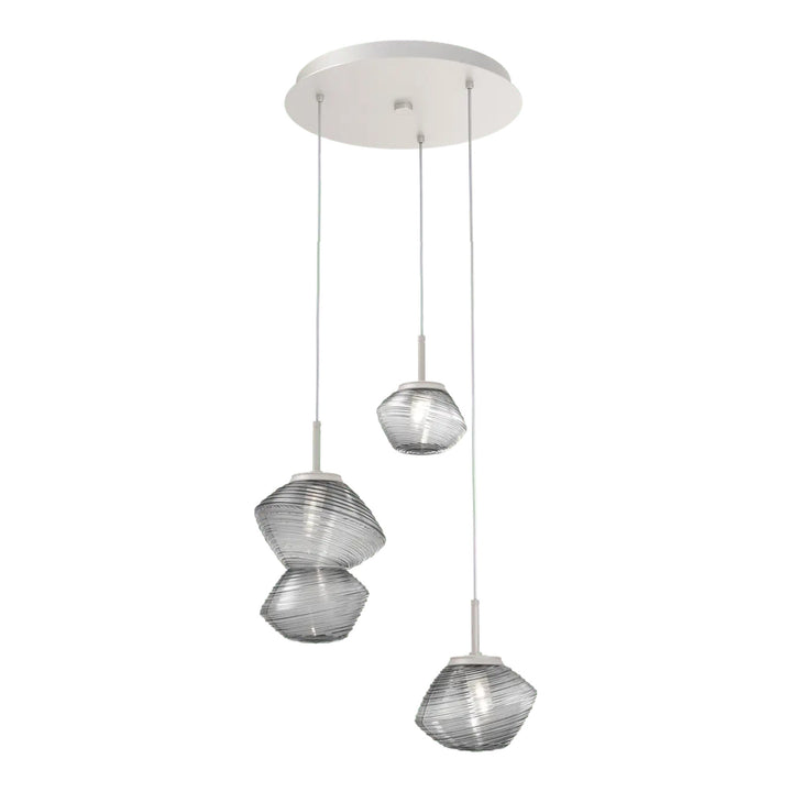 Mesa Round Pendant Chandelier by Hammerton Studio 3 Lights in Beige Silver with Smoke glass on adjustable cord