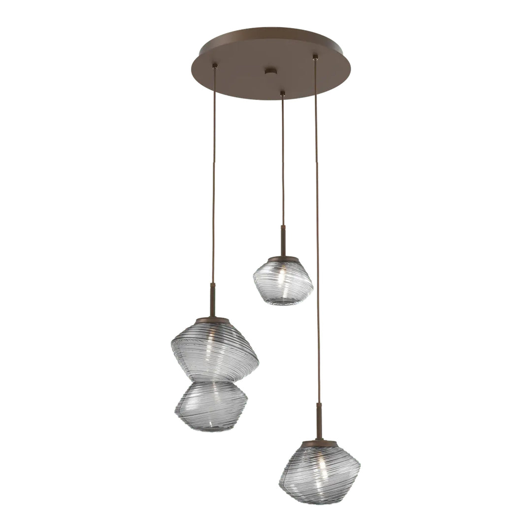 Mesa Round Pendant Chandelier by Hammerton Studio 3 Lights in Flat Bronze with Smoke glass on adjustable cord