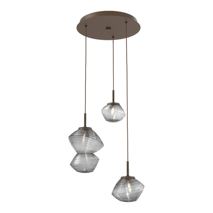 Mesa Round Pendant Chandelier by Hammerton Studio 3 Lights in Flat Bronze with Smoke glass on adjustable cord