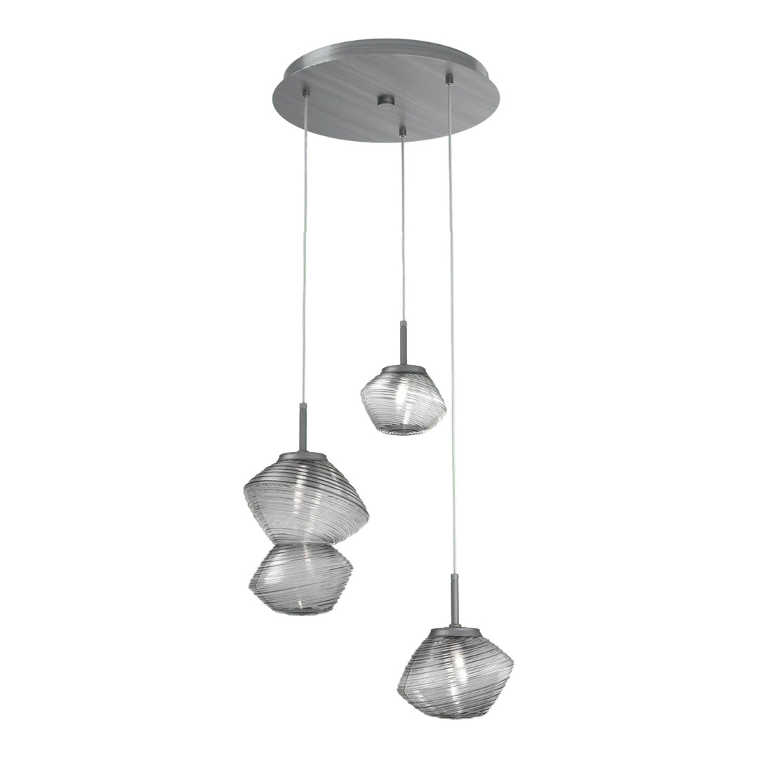 Mesa Round Pendant Chandelier by Hammerton Studio 3 Lights in Gunmetal with Smoke glass on adjustable cord