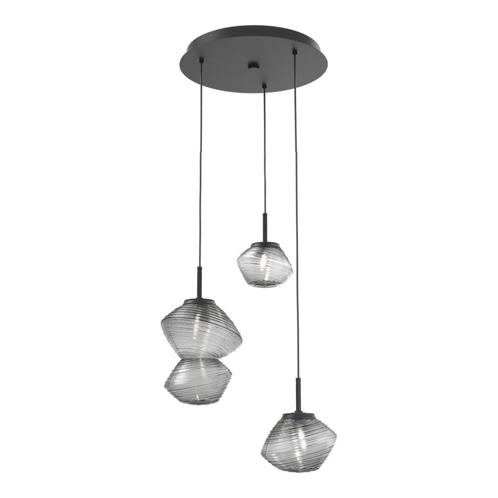 Mesa Round Pendant Chandelier by Hammerton Studio 3 Lights in Matte Black with Smoke glass on adjustable cord