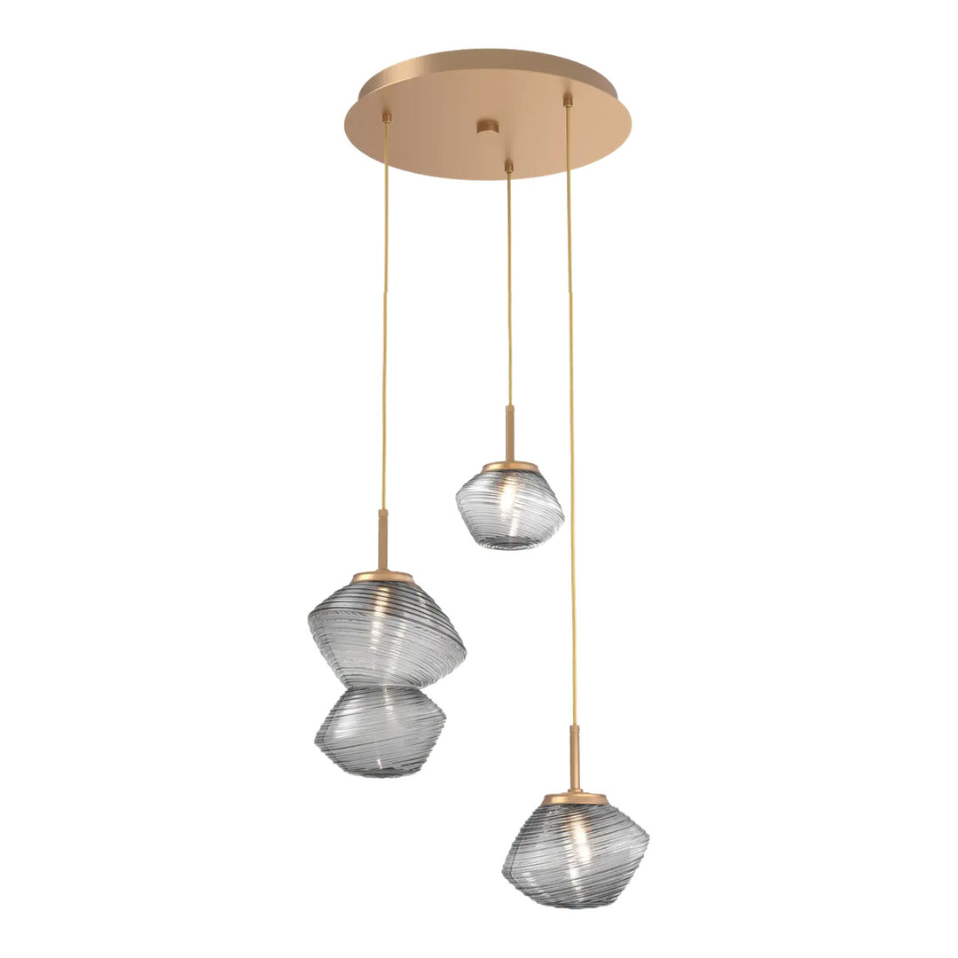 Mesa Round Pendant Chandelier by Hammerton Studio 3 Lights in Novel Brass with Smoke glass on adjustable cord