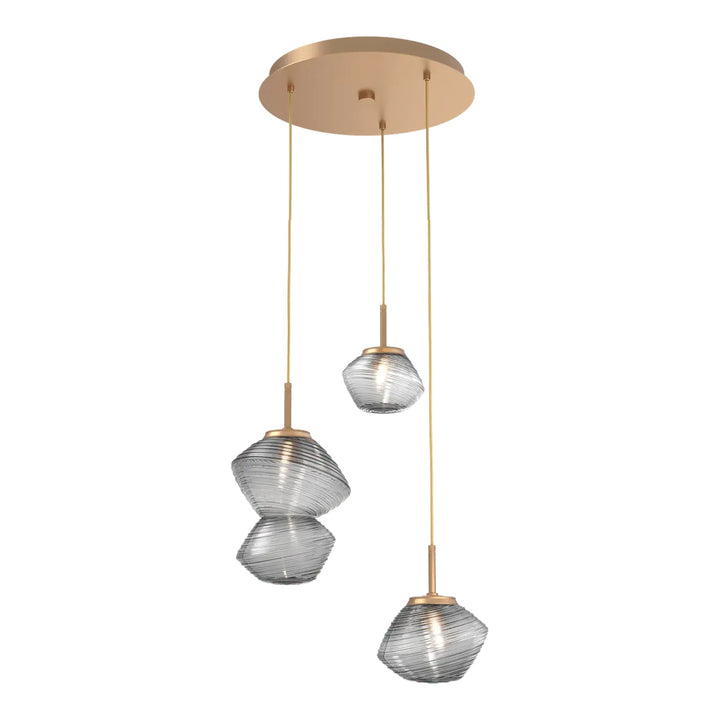 Mesa Round Pendant Chandelier by Hammerton Studio 3 Lights in Novel Brass with Smoke glass on adjustable cord