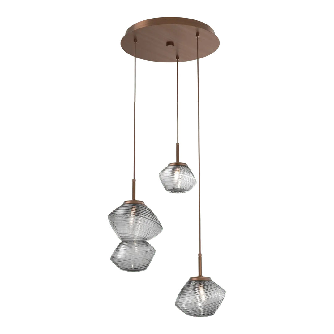 Mesa Round Pendant Chandelier by Hammerton Studio 3 Lights in Oil-Rubbed Bronze with Smoke glass on adjustable cord