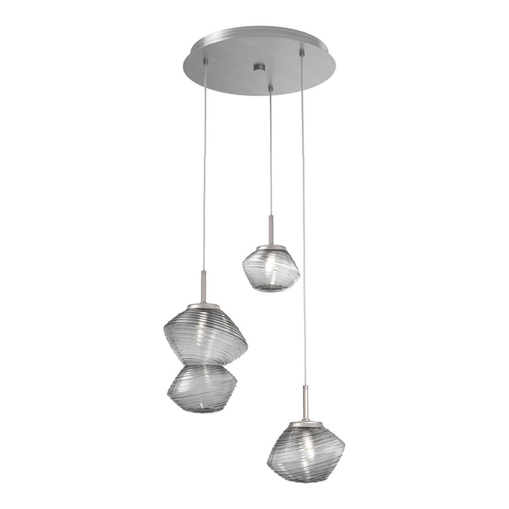 Mesa Round Pendant Chandelier by Hammerton Studio 3 Lights in Satin Nickel with Smoke glass on adjustable cord