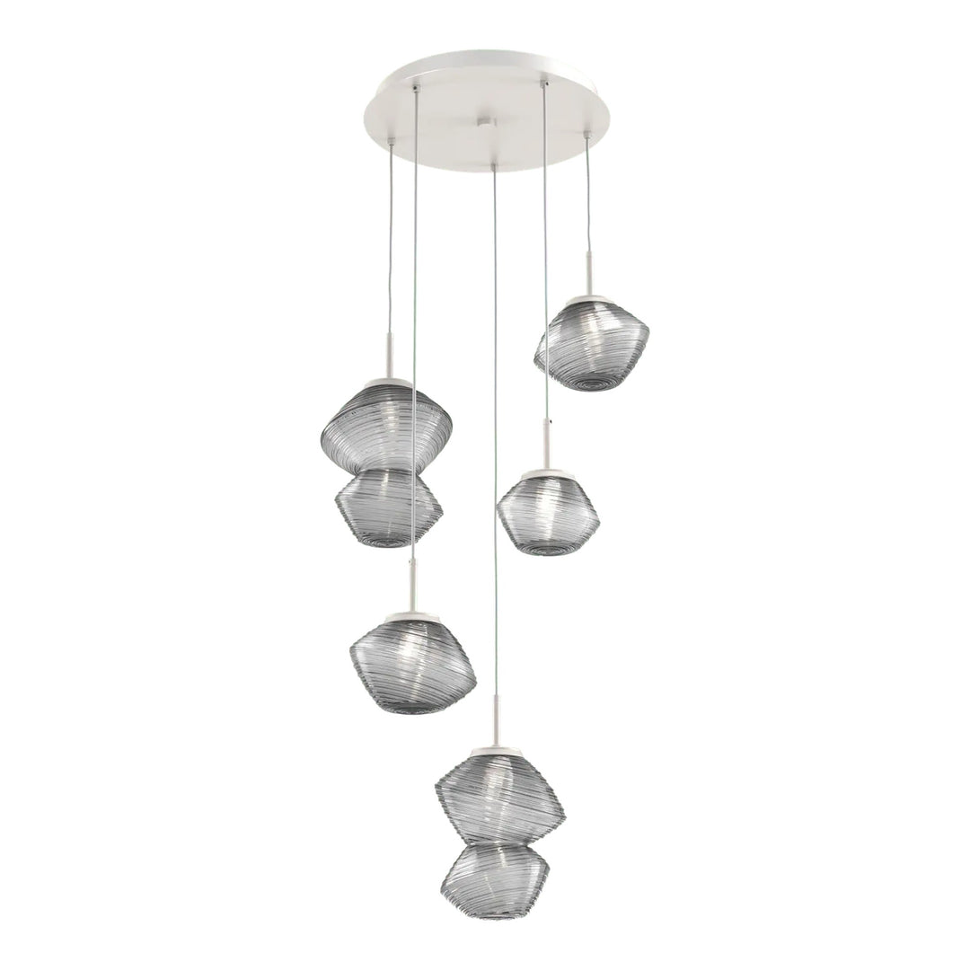 Mesa Round Pendant Chandelier by Hammerton Studio 5 Lights in Beige Silver with Smoke glass on adjustable cord