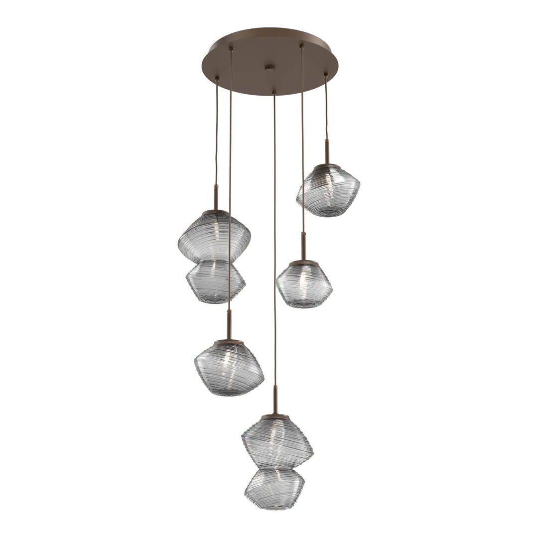 Mesa Round Pendant Chandelier by Hammerton Studio 5 Lights in Flat Bronze with Smoke glass on adjustable cord