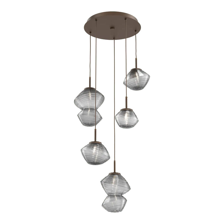 Mesa Round Pendant Chandelier by Hammerton Studio 5 Lights in Flat Bronze with Smoke glass on adjustable cord