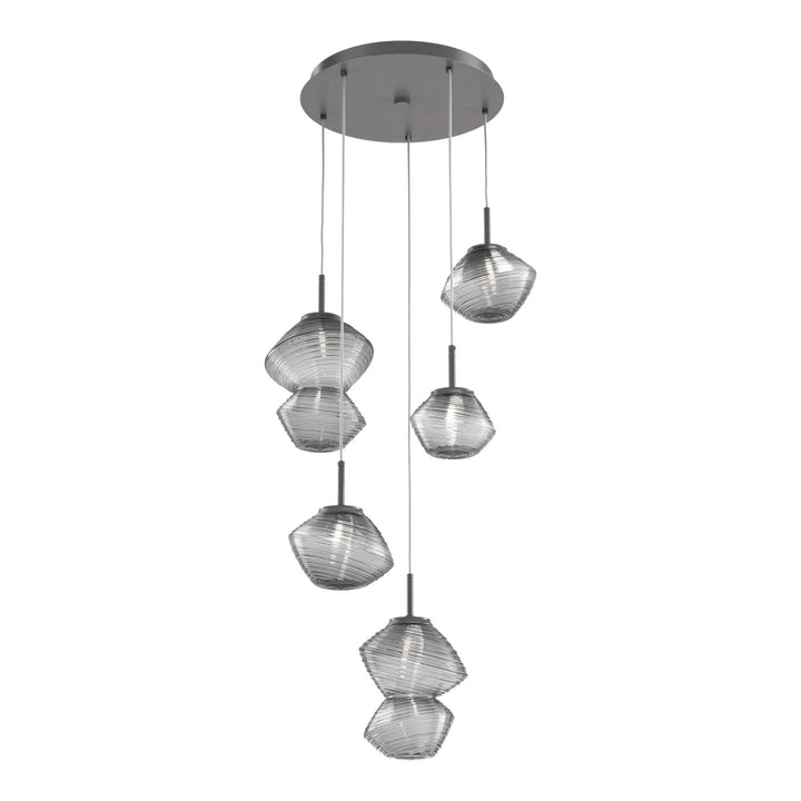 Mesa Round Pendant Chandelier by Hammerton Studio 5 Lights in Graphite with Smoke glass on adjustable cord