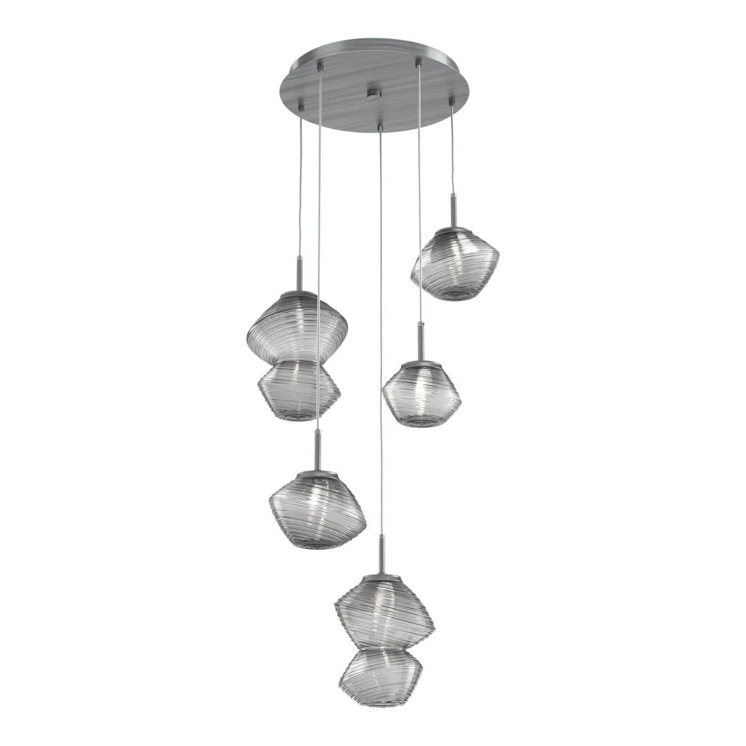 Mesa Round Pendant Chandelier by Hammerton Studio 5 Lights in Gunmetal with Smoke glass on adjustable cord