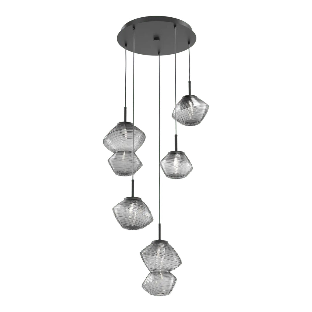 Mesa Round Pendant Chandelier by Hammerton Studio 5 Lights in Matte Black with Smoke glass on adjustable cord