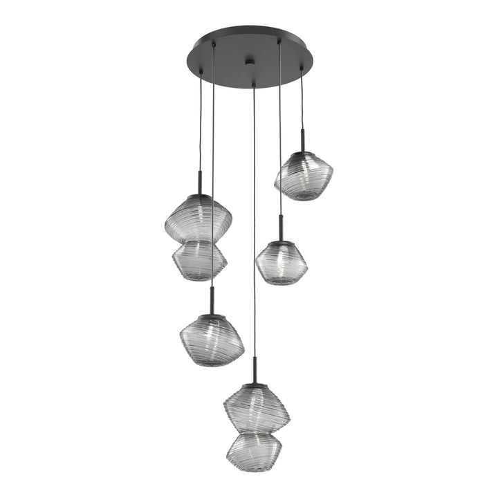 Mesa Round Pendant Chandelier by Hammerton Studio 5 Lights in Matte Black with Smoke glass on adjustable cord