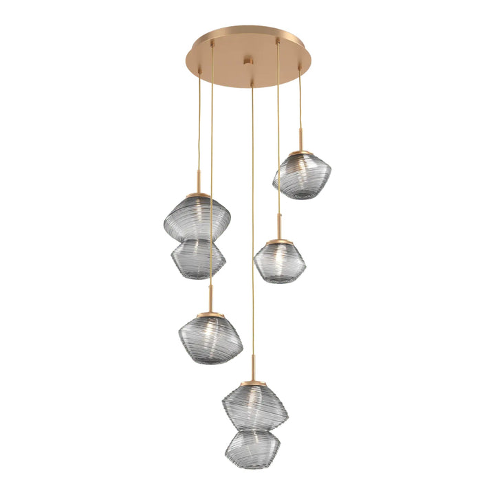 Mesa Round Pendant Chandelier by Hammerton Studio 5 Lights in Novel Brass with Smoke glass on adjustable cord