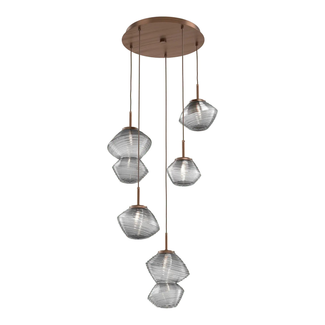 Mesa Round Pendant Chandelier by Hammerton Studio 5 Lights in Oil-Rubbed Bronze with Smoke glass on adjustable cord