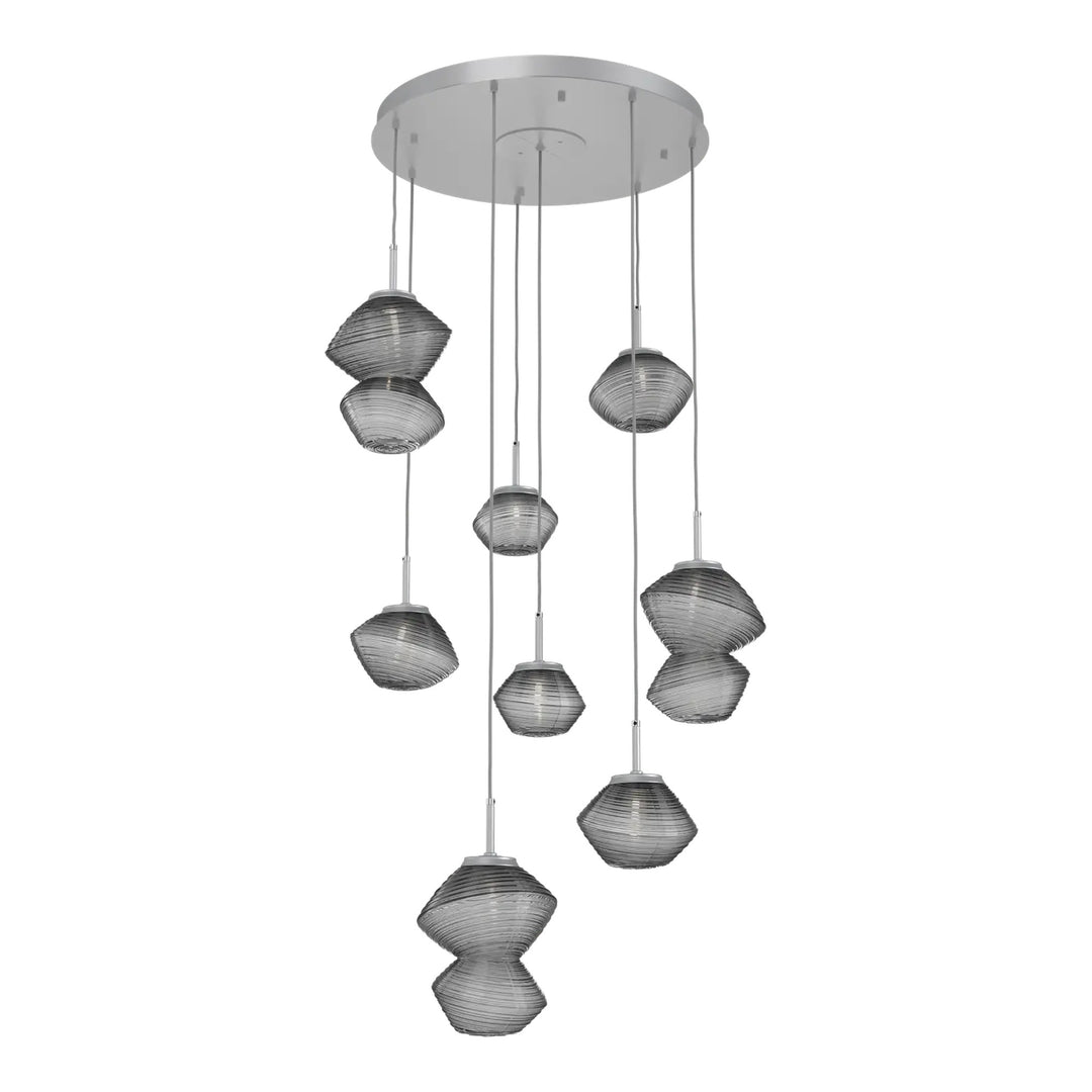 Mesa Round Pendant Chandelier by Hammerton Studio 8 Lights in Classic Silver with Smoke glass on adjustable cord